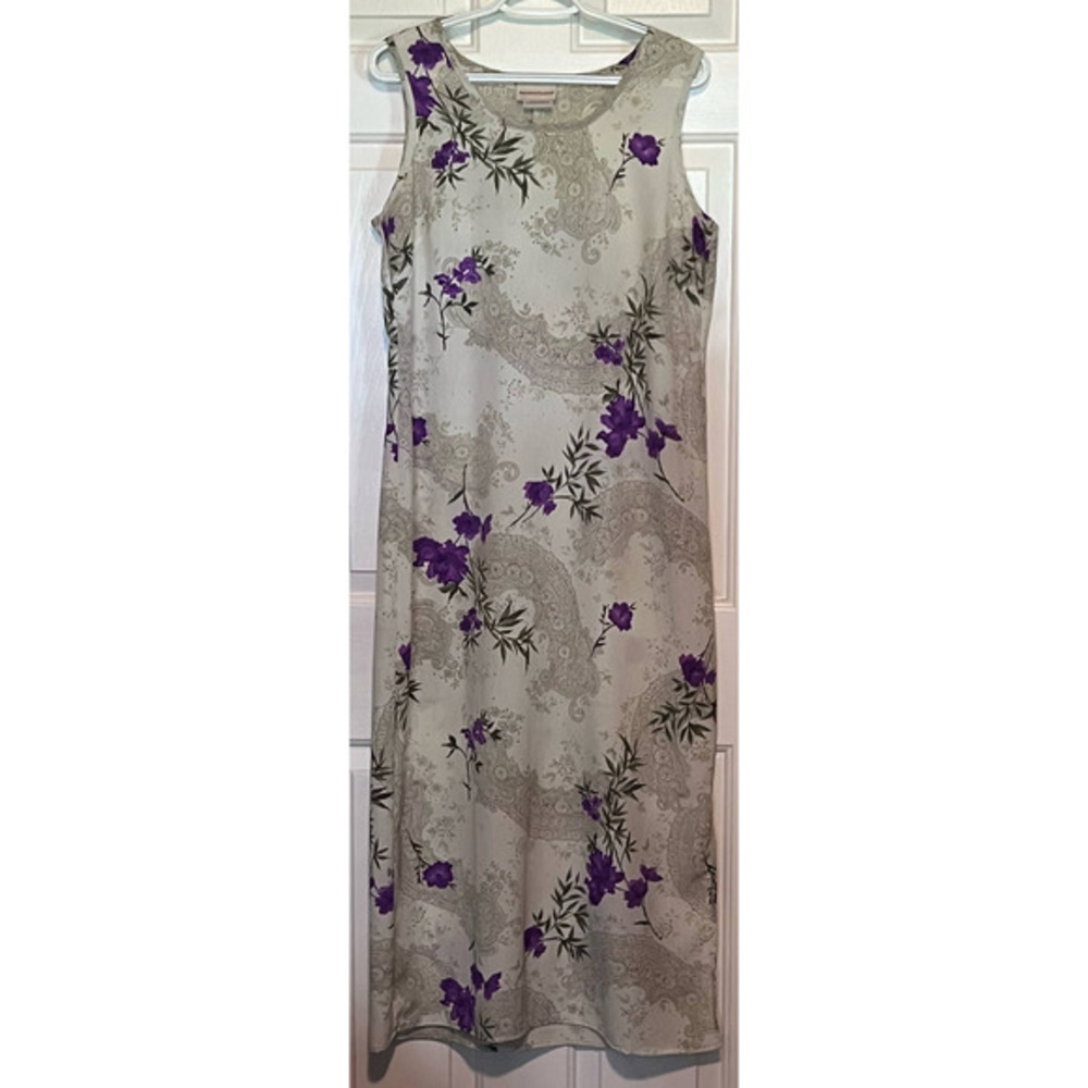 Expressions Women's Green Purple Maxi Dress Size 14 50" Long x 20" Pit‎ to Pit